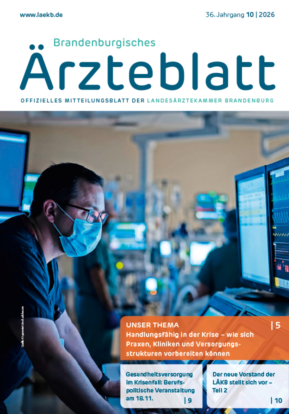 Brandenburger Ärzteblatt Cover Oktober 2026 | Foto: ©Yasir – stock.adobe.com | Cover @Landesärztekammer Brandenburg